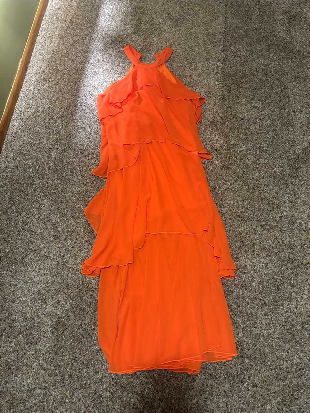 SHEIN Orange Layered Ruffle Halter Maxi Dress